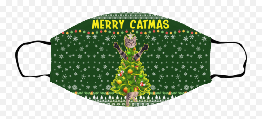 Merry Catmas - Kitten Kitty Ugly Christmas Face Mask Q Cloth Face Mask Emoji,Lacrosse Stick Emoji