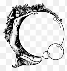 Mermaid With Bubbles Vector - Vintage Mermaid Clip Art Emoji,Little Mermaid Emoji