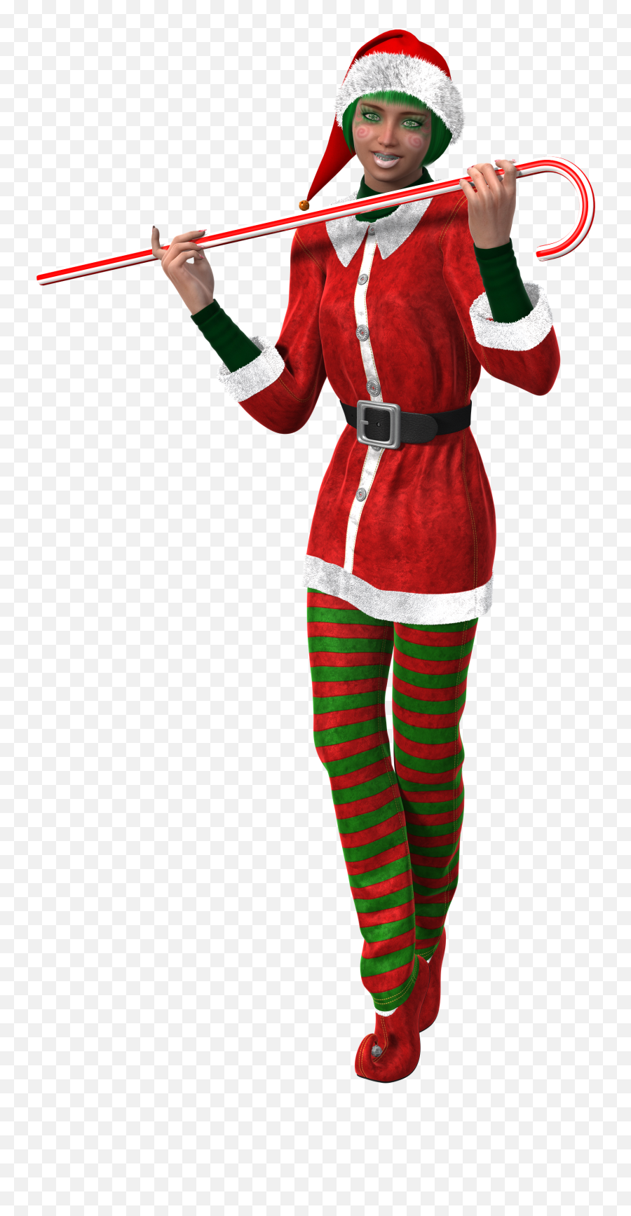 Woman With Candy Cane 3d Model Image - Christmas Elf Fantasy Emoji,Candy Cane Emoji