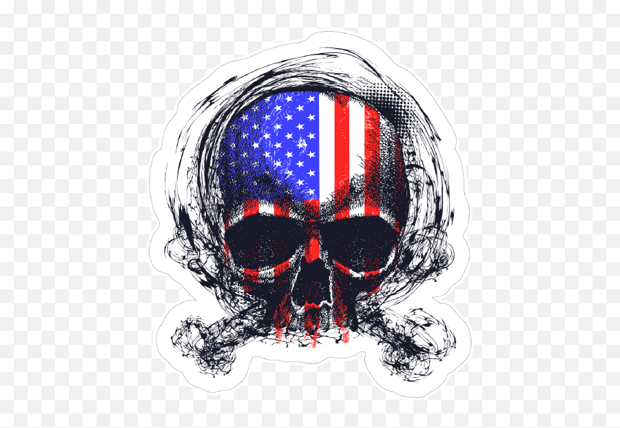 Sketched American Flag Skull Sticker - Desenho De Cranios De Caveiras Emoji,Ticket Gun And Skull Emoji