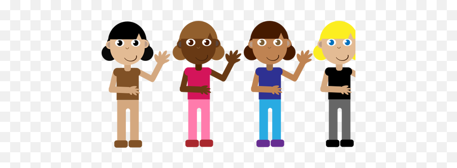 Four Different Girls - Drawing Group Of Girl Emoji,Dancing Girls Emoji