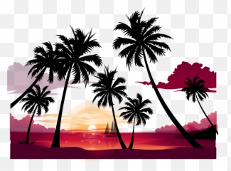 Sunset Silhouette Transparent Png - Beach Background Emoji