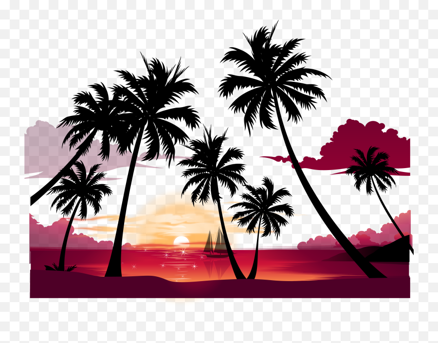 Sunset Silhouette Transparent Png - Sunset Beach Png Background Emoji,Beach Sunset Emoji