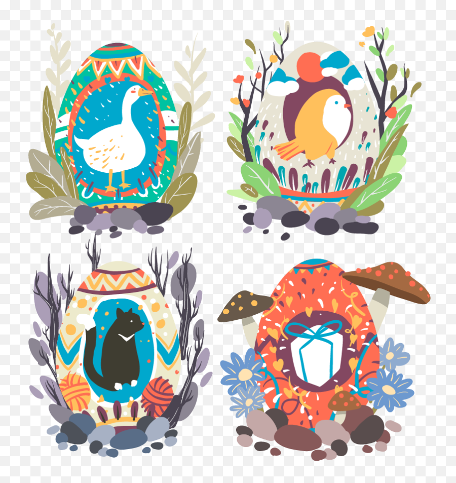 Easter Eggs With Animals Illustration Wall Art - Animaux Savane Oeuf Dessin Emoji,Emoji Easter Eggs
