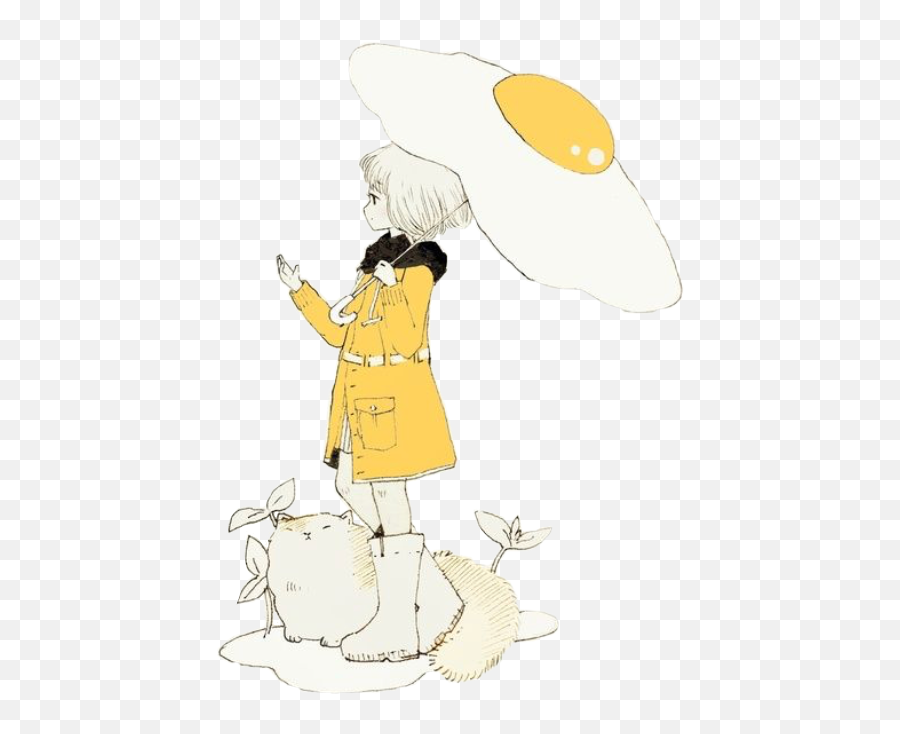 Girl Cat Rain Umbrella Egg Sticker By Lily - Fictional Character Emoji,10 And Umbrella Emoji