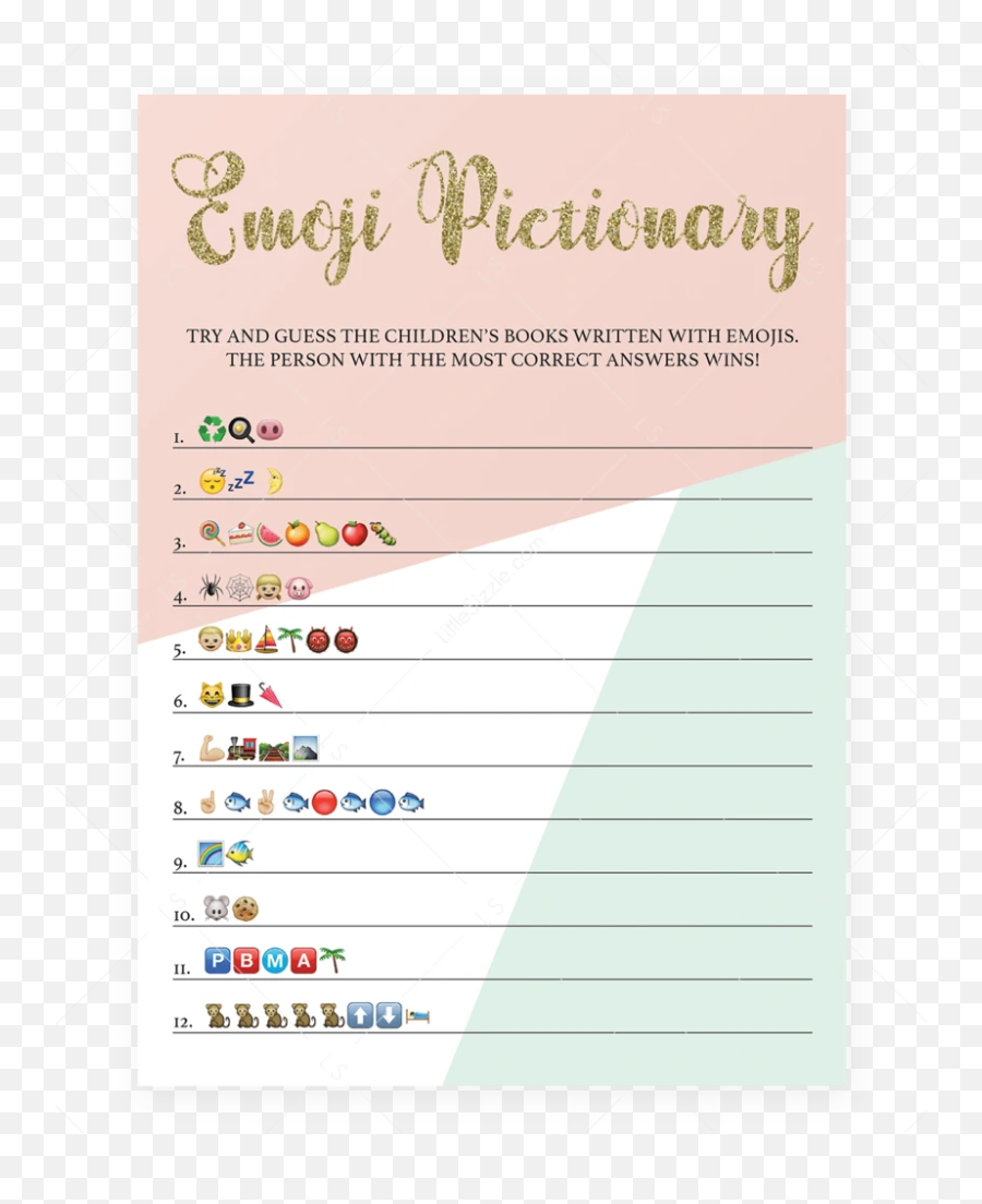 Baby Shower Emoji Pictionary Game Pink Mint And Gold - Emoji Baby Shower Game,Gold Bar Emoji