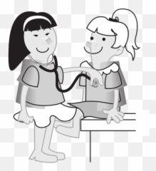 Vector Clip Art Of Girls Playing Doctors - Two Clipart Black And White Emoji