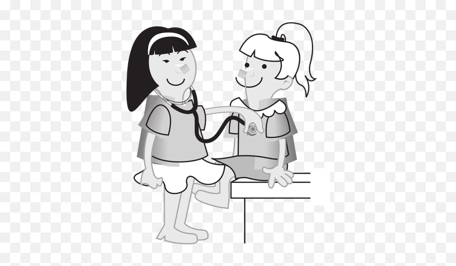 Vector Clip Art Of Girls Playing Doctors - Girl Two Girl Clipart Black And White Emoji,Dancing Girls Emoji