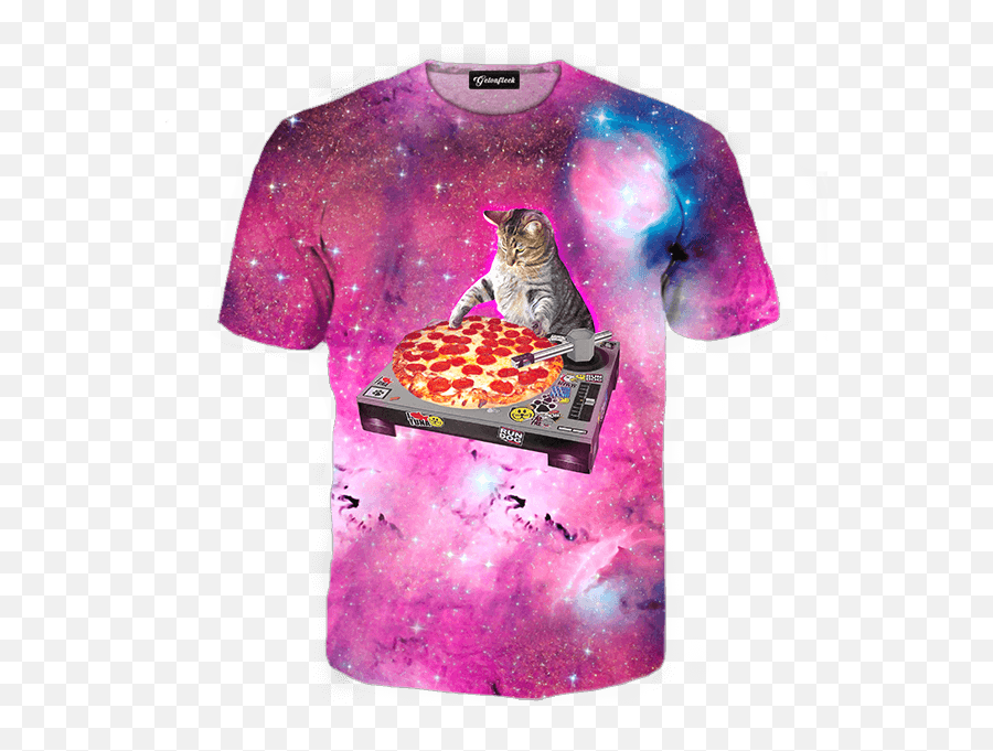 Dj Pizza Cat Tee - Camisa Do Gato Galactico Emoji,Emoji Level 68