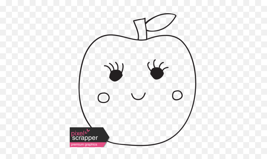 Cute Outline Apple Illustration Graphic By Marisa Lerin - Kawaii Apple Black And White Png Emoji,Fruit Emoticon