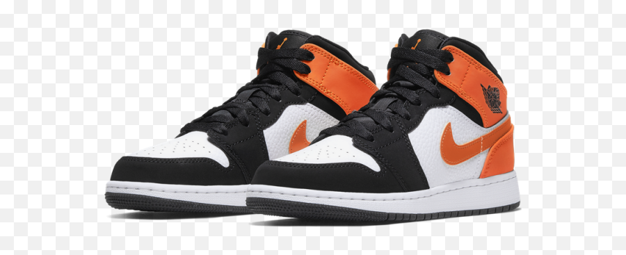Air Jordan 1 Mid Gs - Footwear Orange And Black Jordan 1 Grade School Emoji,Emoji Shoes Jordans