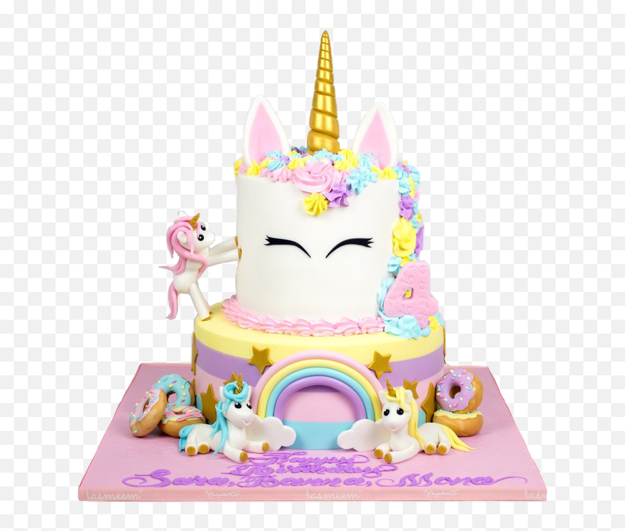 Unicorn Cake Sticker - Unicorn Two Tier Birthday Cake Emoji,Unicorn Emoji Cake