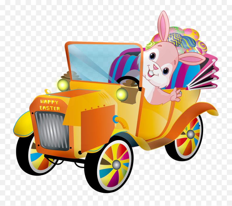 Easter Car Rabbit Eggs Vintage - Easter Emoji,Emoji Rabbit And Egg