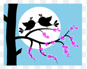 Two Romantic Birds In The Moonlight Vector Clip Art - Birds Emoji,Moon Emoji
