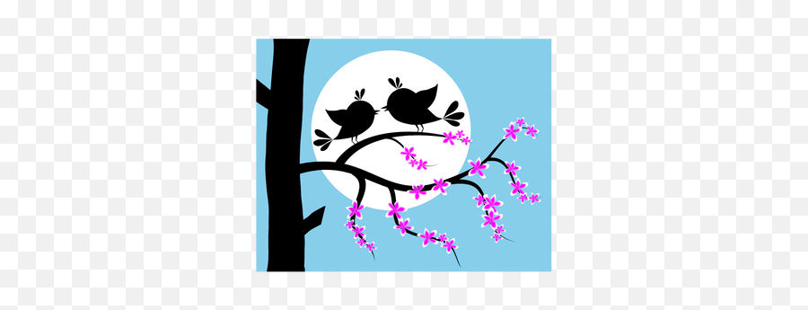 Two Romantic Birds In The Moonlight Vector Clip Art - Birds Emoji,Moon Emoji