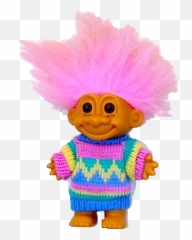 Old Toy Cute Sweater Pink Hair Little - Troll Dolls Transparent Background Emoji,Troll Doll Emoji