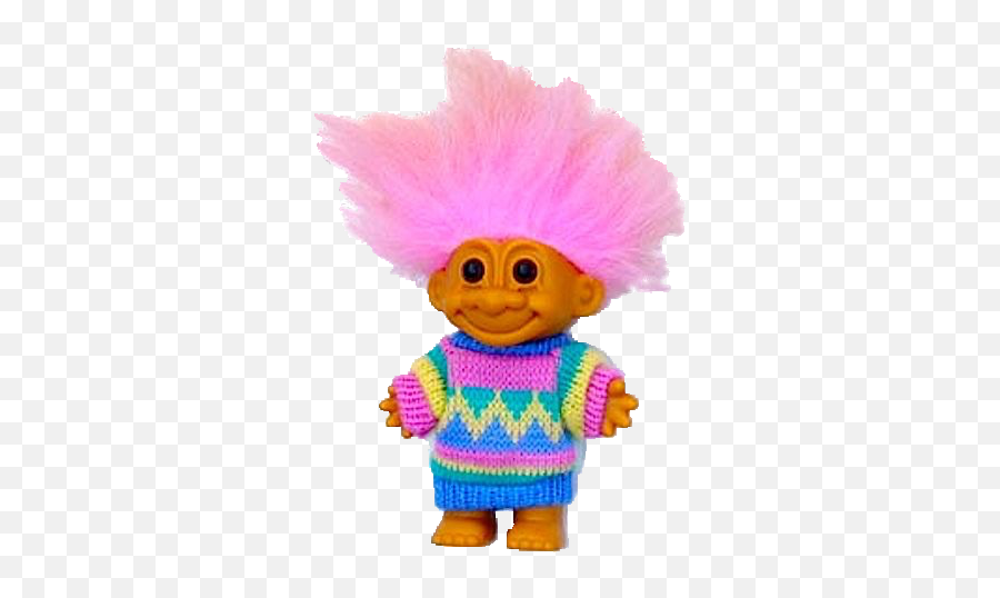 Old Toy Cute Sweater Pink Hair Little - Troll Dolls Transparent Background Emoji,Troll Doll Emoji