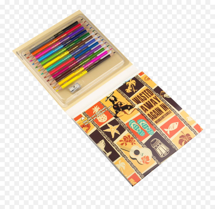 Margaritaville 5 Ou0027clock Somewhere Adult Coloring Book With 24 Colored Pencils Pencil Sharpener And 4 Drink Coasters - Metal Emoji,Emoji Pencils