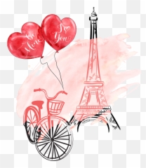 Papel De Parede - Eiffel Tower With Heart And Flowers Png Emoji