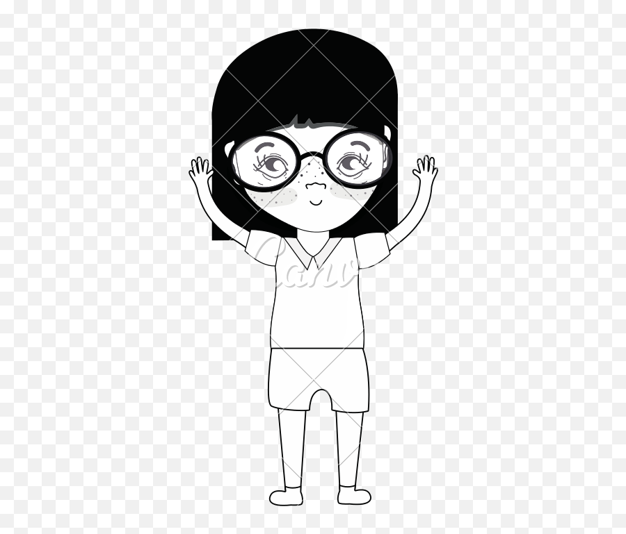 Contour Pretty Girl With Hands Up And Glasses - Icons By Canva Cartoon Emoji,Emoticon With Hands Up
