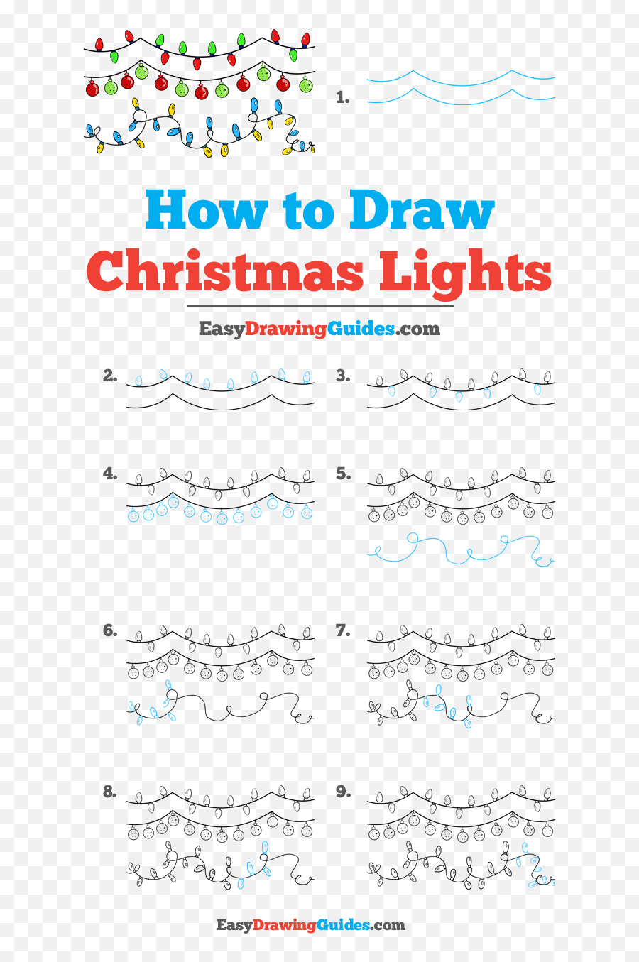How To Draw Christmas Lights - Really Easy Drawing Tutorial Draw A Chameleon Step By Step Emoji,Christmas Light Emoji