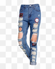 Jeans Trousers Patched Pants Aesthetic - Blue Clothes Png Emoji
