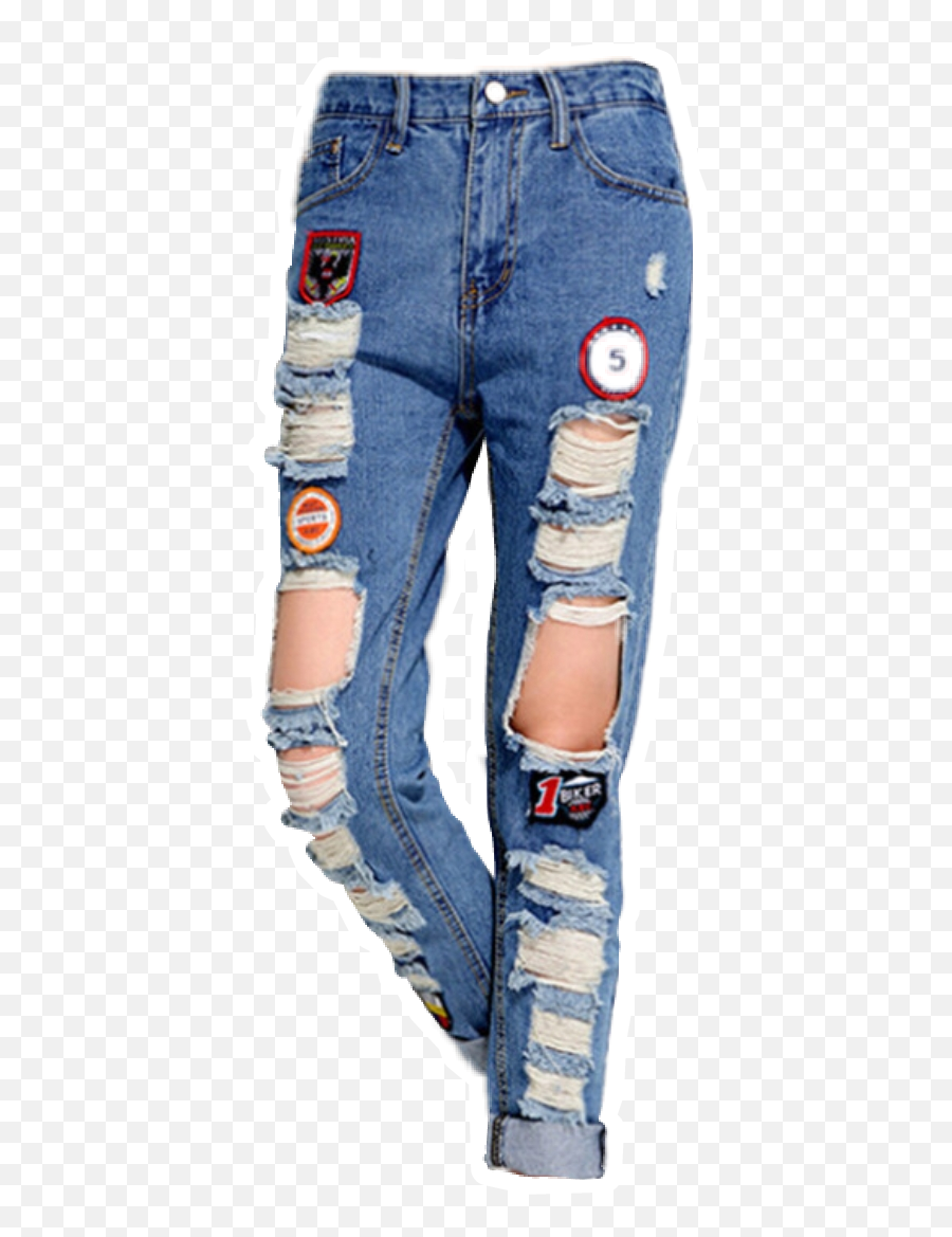 Jeans Trousers Patched Pants Aesthetic - Blue Aesthetic Clothes Png Emoji,Jeans Emoji