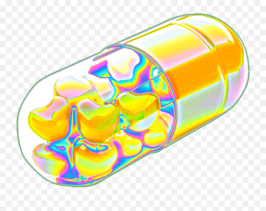 Pill Capsule Tablet Yellow Holographic Freetoedit - Vaporwave Pill Emoji,Pill Emoji