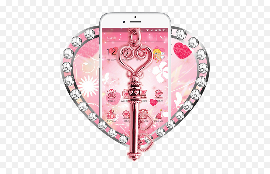 Lovely Pink Heart Key Theme - Heart Diamonds Frame Png Emoji,Pink Sparkly Heart Emoji