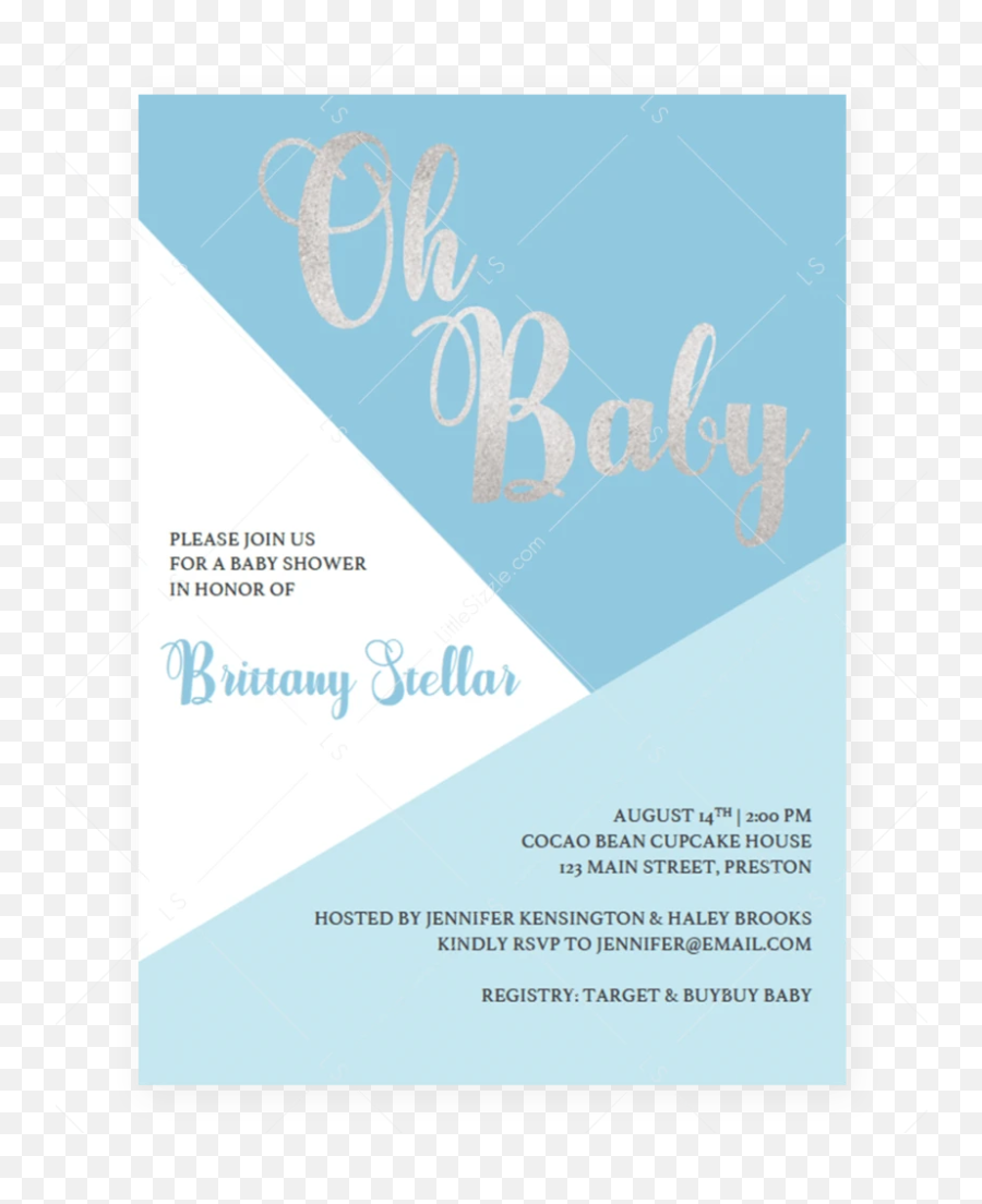 Oh Baby Boy Baby Shower Invitation Template Blue And Silver - Calligraphy Emoji,Baby Boy Emoji