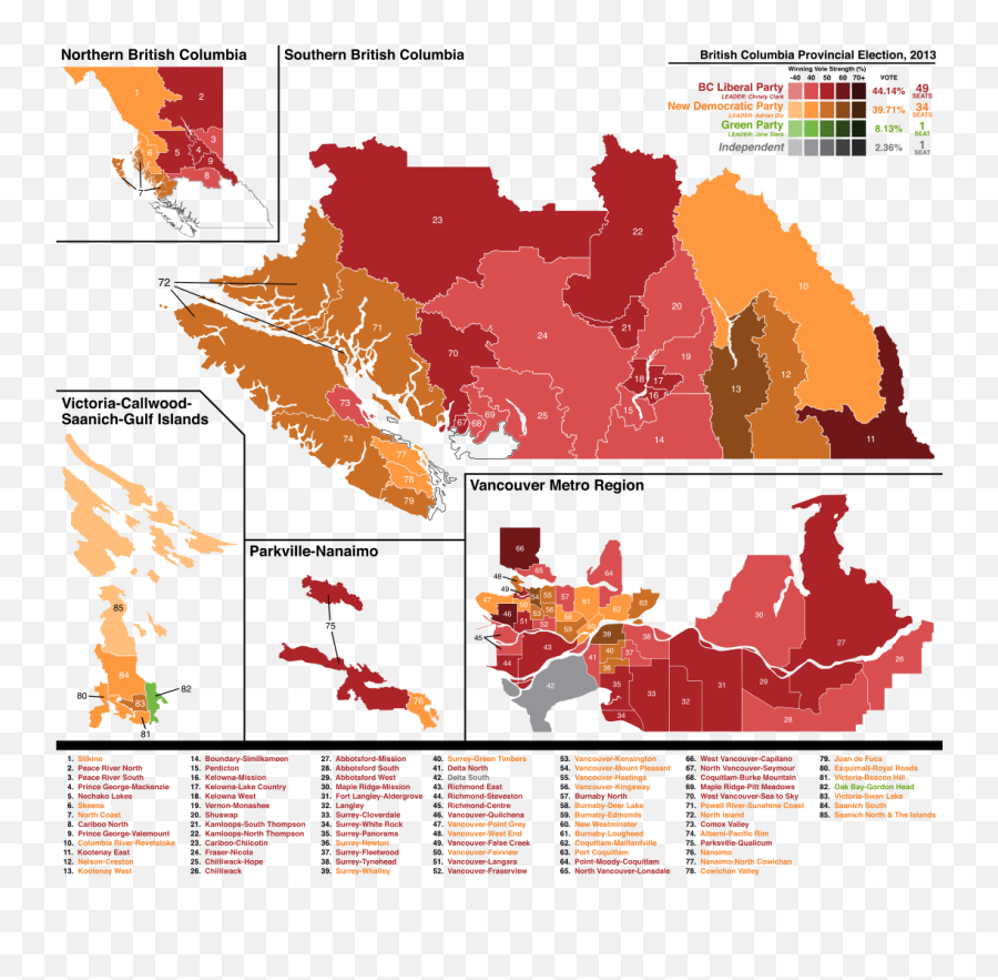 British Columbia 2013 Election Map - Bc Provincial Election 2013 Emoji,West Coast Emoji