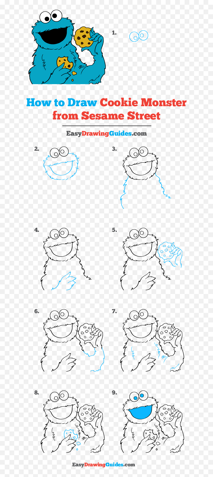 How To Draw Cookie Monster From Sesame Street - Step By Step How To Draw Cookie Monster Emoji,Cookie Monster Emoji