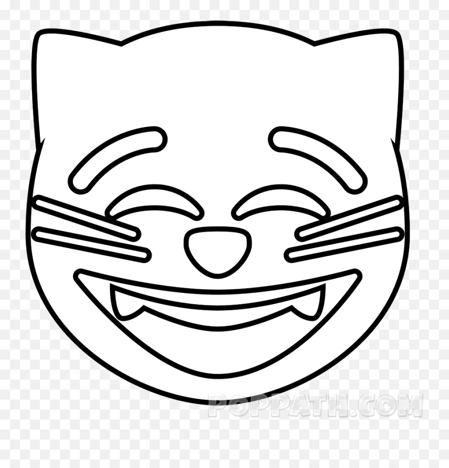 How To Draw A Grinning Cat Emoji - Cats Emoji Black White Drawing,Grinning Emoji