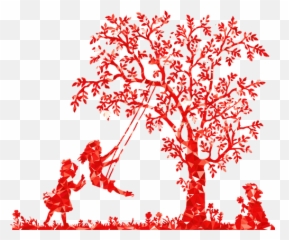 Silhouette Of Playful Girls - Tree Svg File Free Emoji