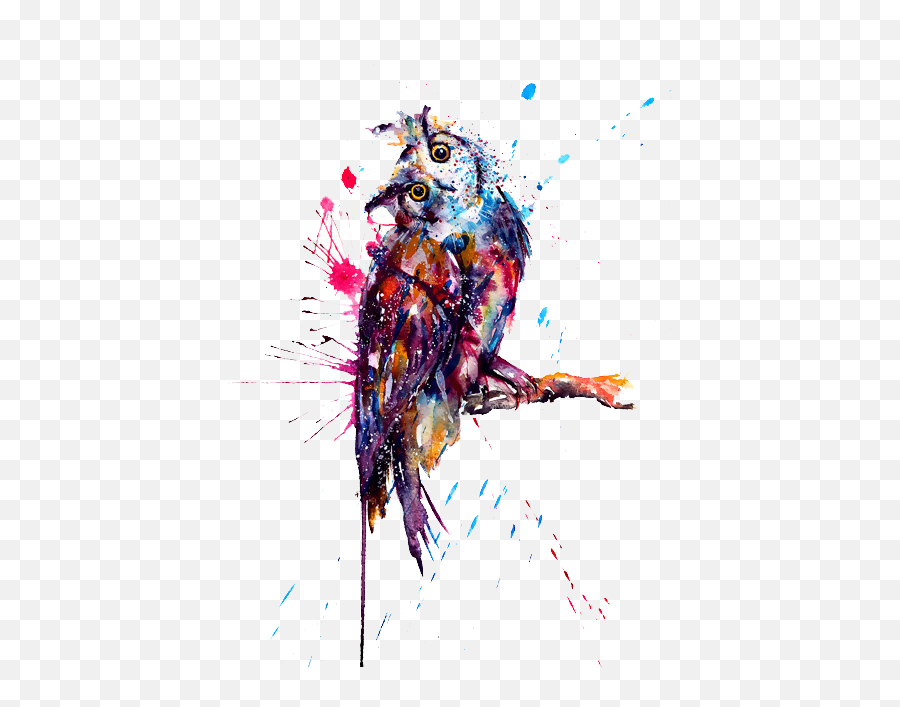 Download Owl Sketch Tattoo Watercolor Painting Drawing - Owl Paint Splatter Tattoo Emoji,Owl Emoticon