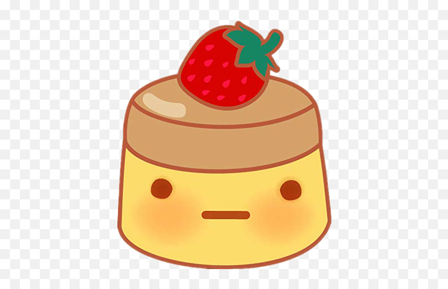 Pudding Custard Dessert Strawberry Fruit Cute Face - Flan Emoji,Flan Emoji