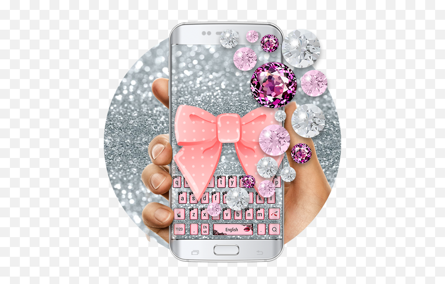 Pink Diamond Lace Bow Keyboard Apk Download App - Blinged Out Pink Icons Transparent Png Emoji,Pink Emoji Keyboard