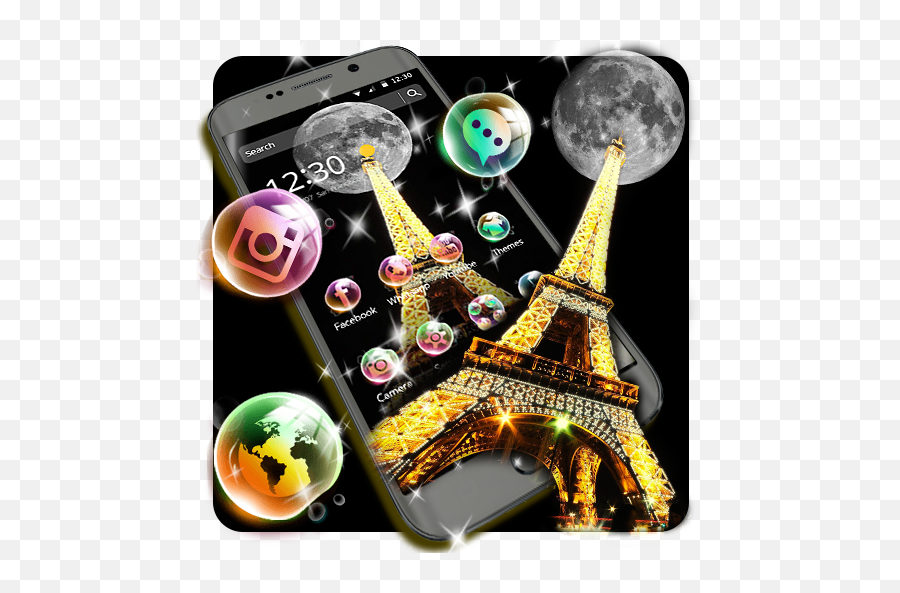 Colorful Bubble Theme - Tower Emoji,Night Clock Flag Tower Emoji