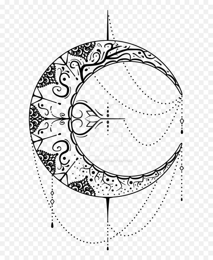 Crescent Moon And Sun Tattoo Tumblr - Mandala Black And White Emoji,Black Crescent Moon Emoji
