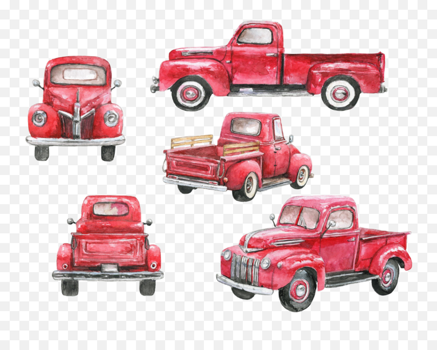 Watercolor Vintage Truck Red Pickup Christmastruck - Clip Art Red Christmas Truck Emoji,Pickup Truck Emoji