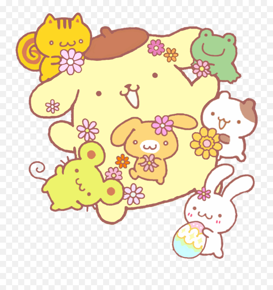 Pompompurin Egg Rabbit Flowers - Cartoon Emoji,Emoji Rabbit And Egg
