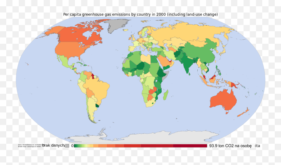 Gazy Cieplarniane Na Osob 2000 - World Map Of Carbon Emissions Emoji,Emoji Level 93