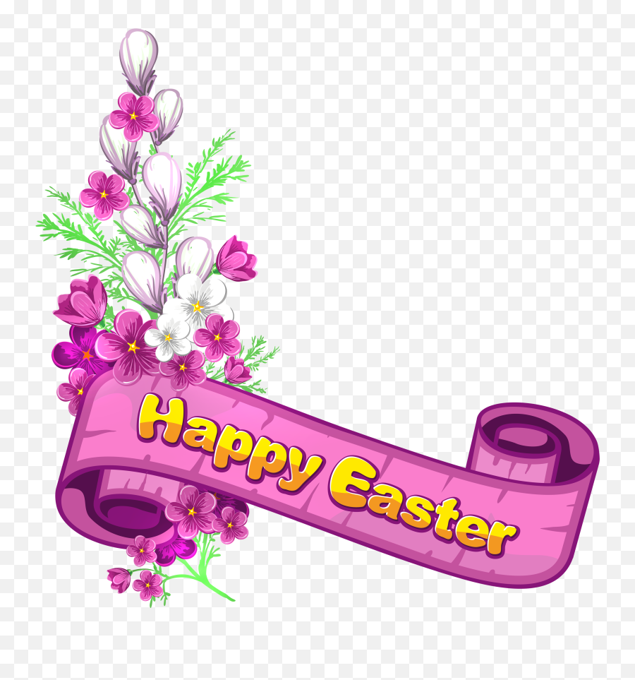 Download Pink And Easter Flowers Banner Happy Clipart Png - Religious Transparent Easter Border Emoji,Happy Easter Emoticon