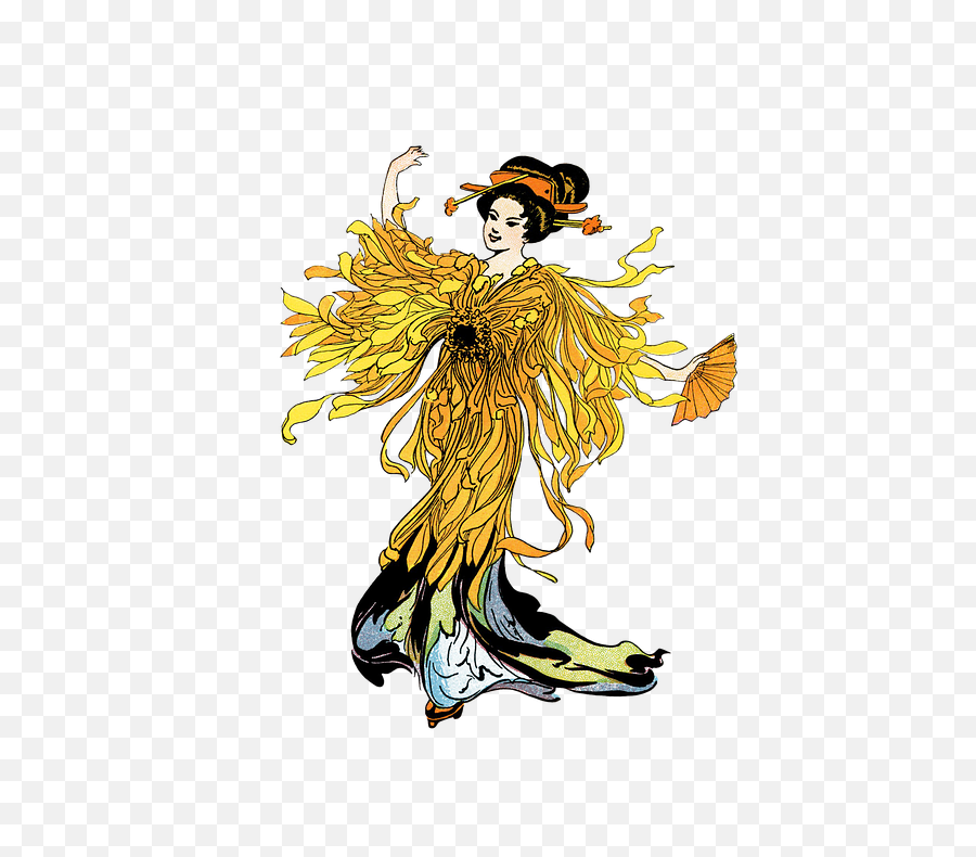 Woman Flower Vintage - Japonesa Con Crisantemo Emoji,Dancing Lady Emoji Costume