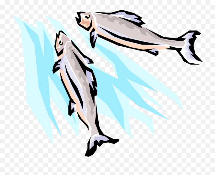 Download Vector Illustration Of Spawning Salmon Fish - Salmon Swimming Upstream Clipart Emoji,Swimming Emoji