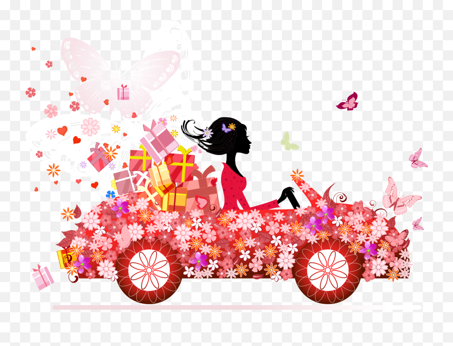 Driving Clipart Pink Car Driving Pink - Cartoon Girl In Car Emoji,Flower Girl Emoji