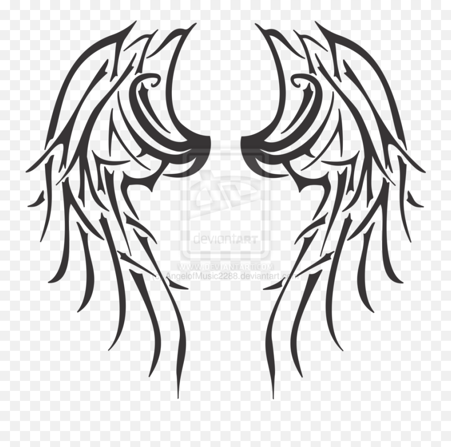 Angel Drawing Cartoon - Angel Wings Tattoo Tribal Emoji,Angel Wing Emoji