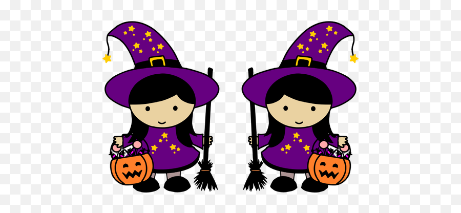 Twin Halloween Witches - Halloween Witch Clipart Emoji,Twin Emoji Costume