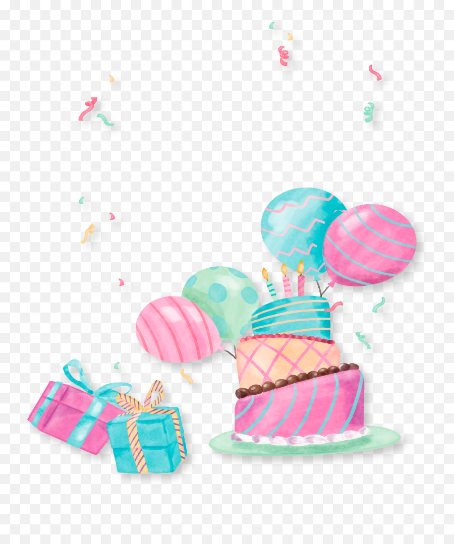Download Cute Gift Birthday Cake Party Hand - Painted Clipart Tarjetas De Cumpleaños Pastel Png Emoji,Birthday Cake Emoticon For Facebook