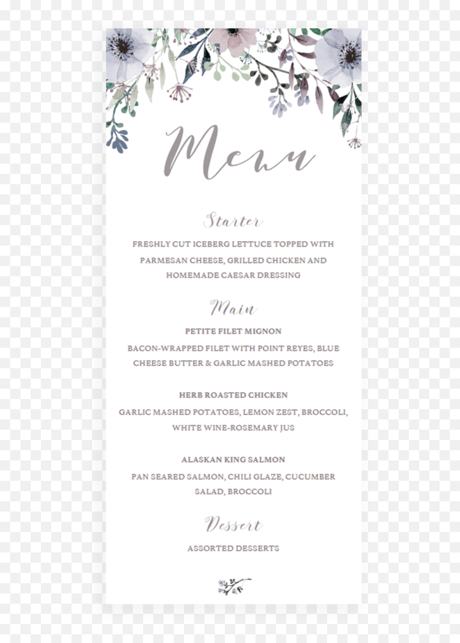 Printable Wedding Menu Card Instant Download - Stg1 Purple Bridal Shower Template Emoji,Iceberg Emoji